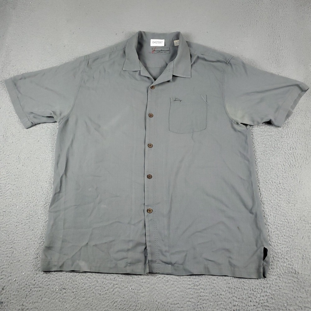 Tommy Bahama Mens XL Gray Silk Blend Hawaiian Button Up Short Sleeve Shirt